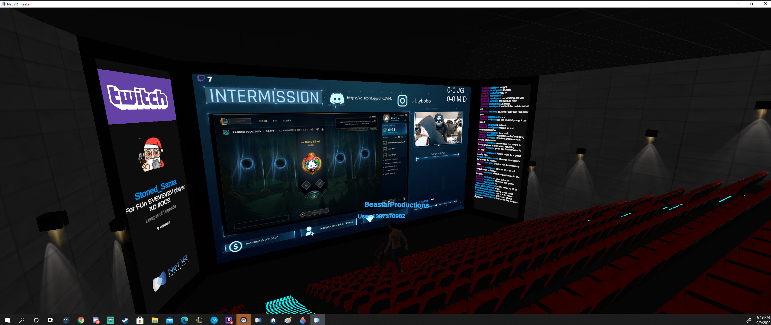 The Net VR — virtual theater with Twitch panel